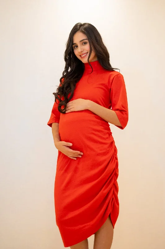 Glamorous Ribbed Brick Red Maternity Dress