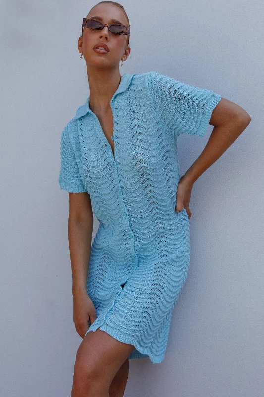 Glennon Crochet Shirt Dress Soft Blue