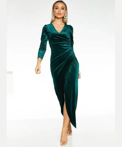 Green Velvet Wrap Maxi Dress