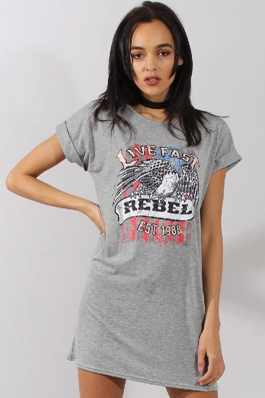 Grey Rebel Slogan Print Tshirt Dress - Juan