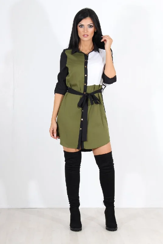 Harper Khaki Panel Shirt Dress