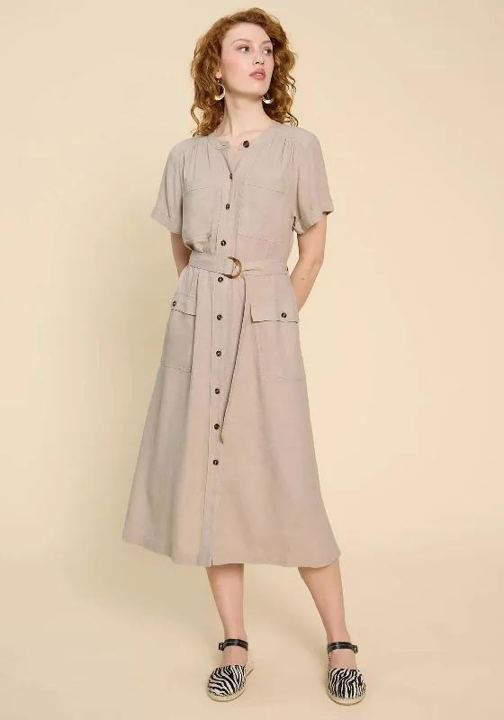 White Stuff Hazel Linen Blend Midi Shirt Dress, Light Natural