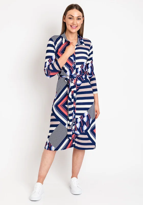 Anonymous Patterned Midi Shirt Dress, Navy Multi