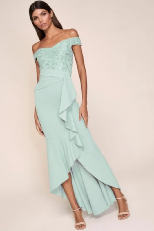 Huda Bardot Maxi Dress Green