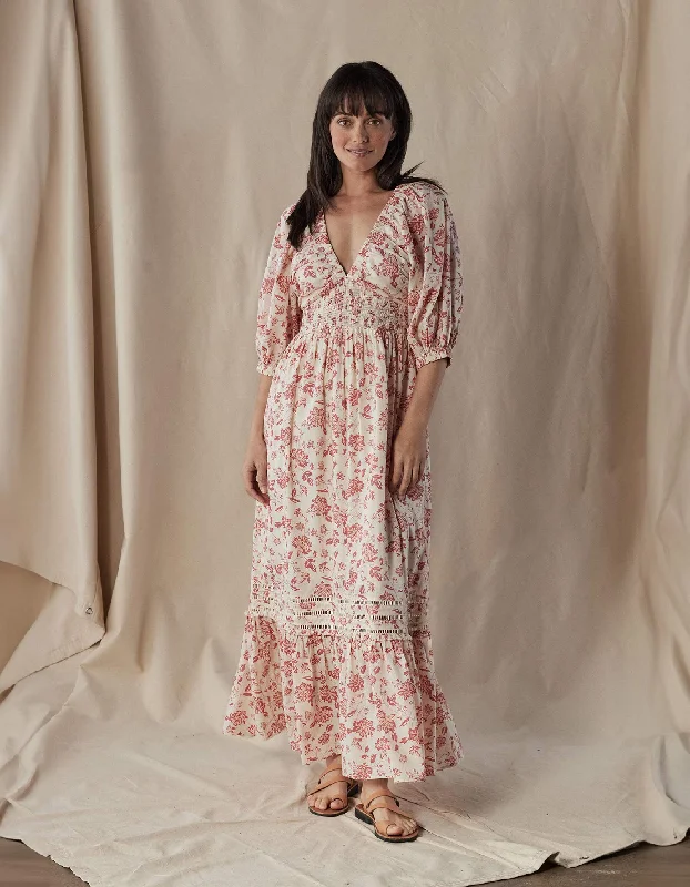 Isla Maxi Dress in Antique Floral Mineral Red