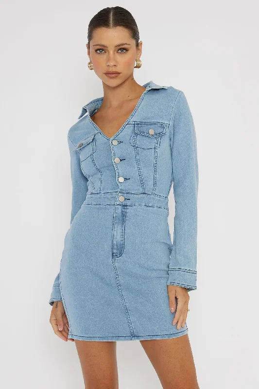 Jazelle Long Sleeve Mini Dress Denim