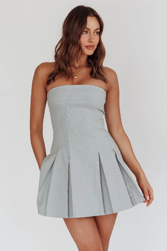 Jeziah Strapless Box Pleat Mini Dress Light Denim