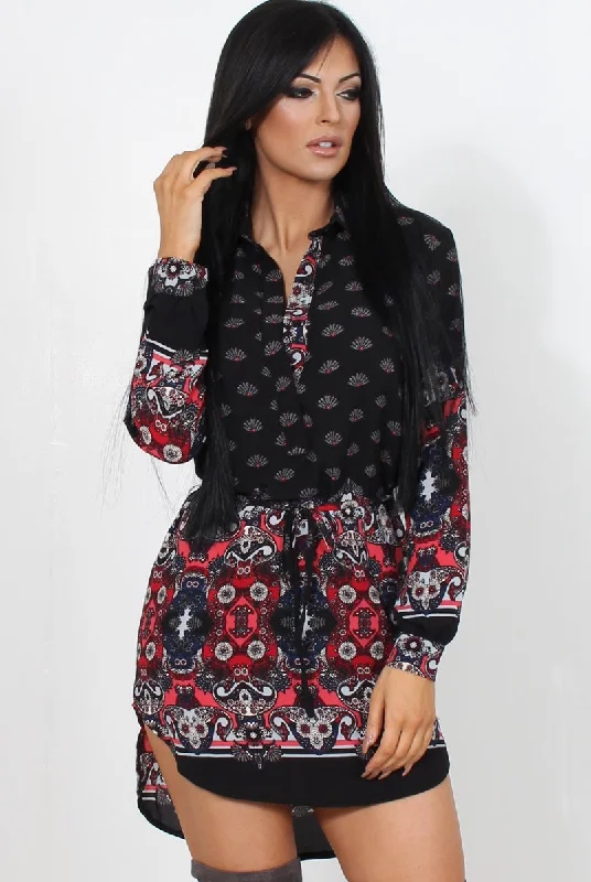 Jilema Black Paisley Print Shirt Dress