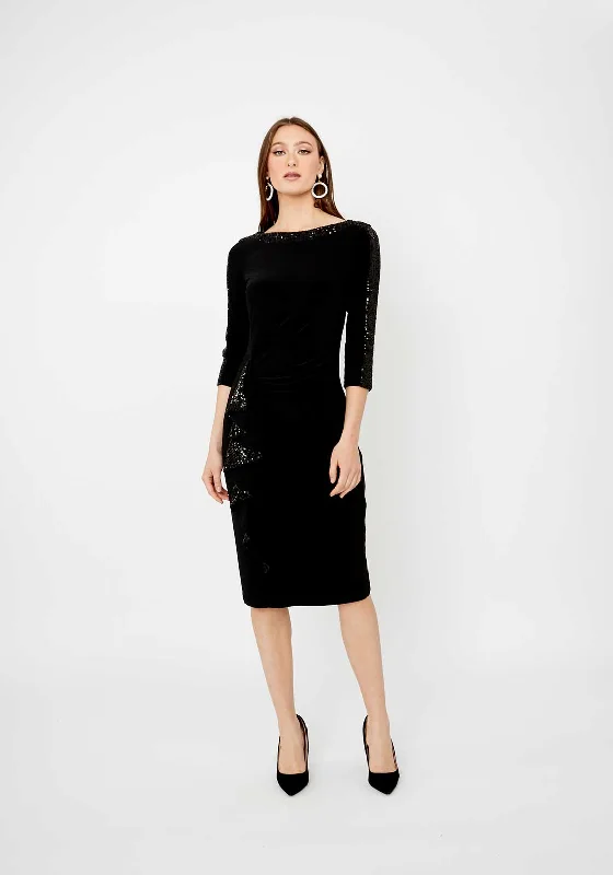 Joseph Ribkoff Sequin Bodycon Midi Dress, Black