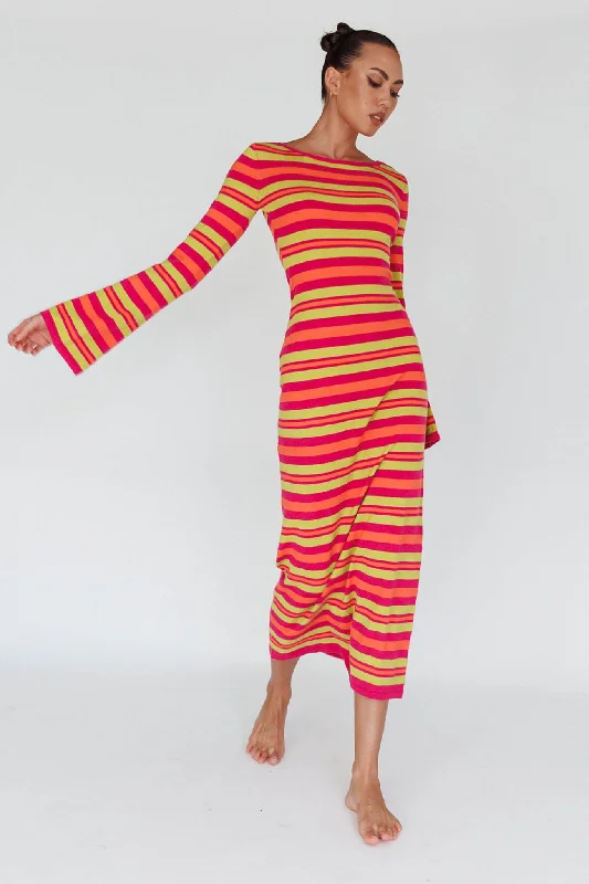 Jozie Long Sleeve Maxi Dress Stripe Orange