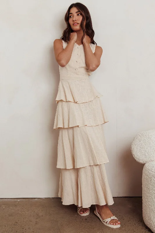 Just Perfect Tiered Ruffle Maxi Dress Oat