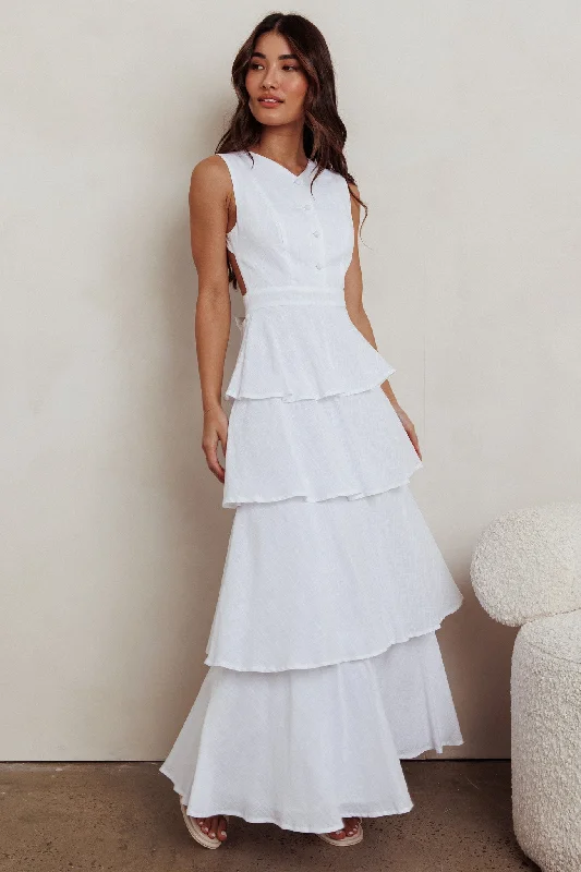 Just Perfect Tiered Ruffle Maxi Dress White