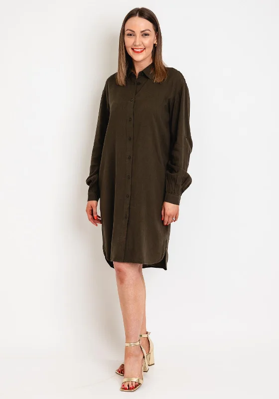 Kaffe Milla Linen Blend Shirt Dress, Forest Night