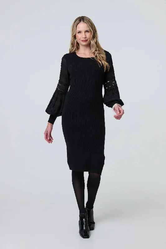 Long Sheer Sleeve Bodycon Knit Dress