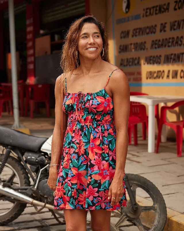 La Vida Strappy Mini Dress - Anthracite Floral Fiesta