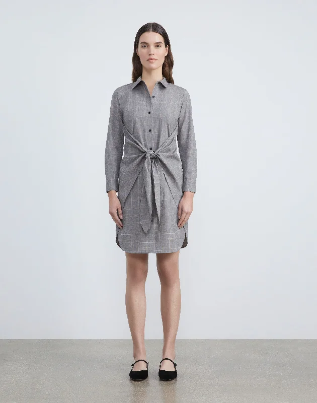 Leisurely Plaid Tie Waist Shirtdress