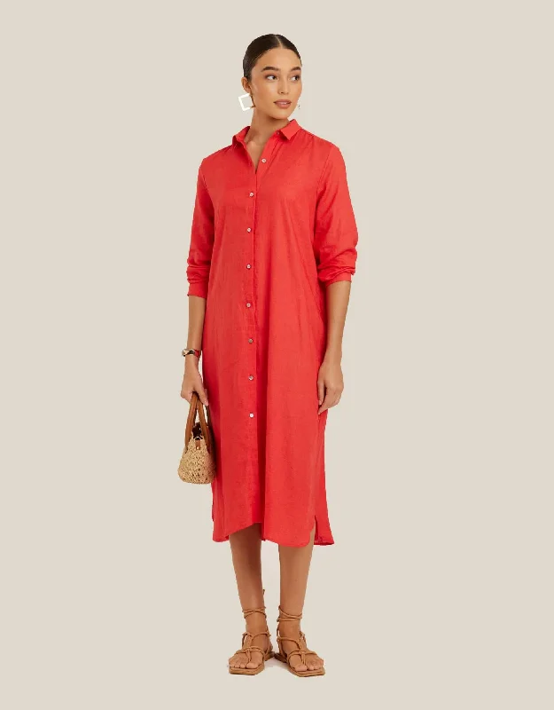 Chemisier Midi Shirtdress, Watermelon