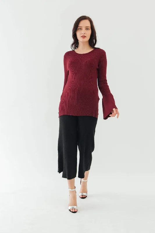 Long Flare Sleeves Derya Sweater Nursing Top Wine