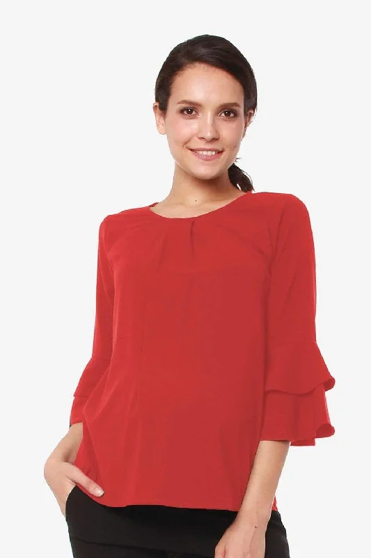 Long Flounce Sleeves Coreene Nursing Top Crimson Red