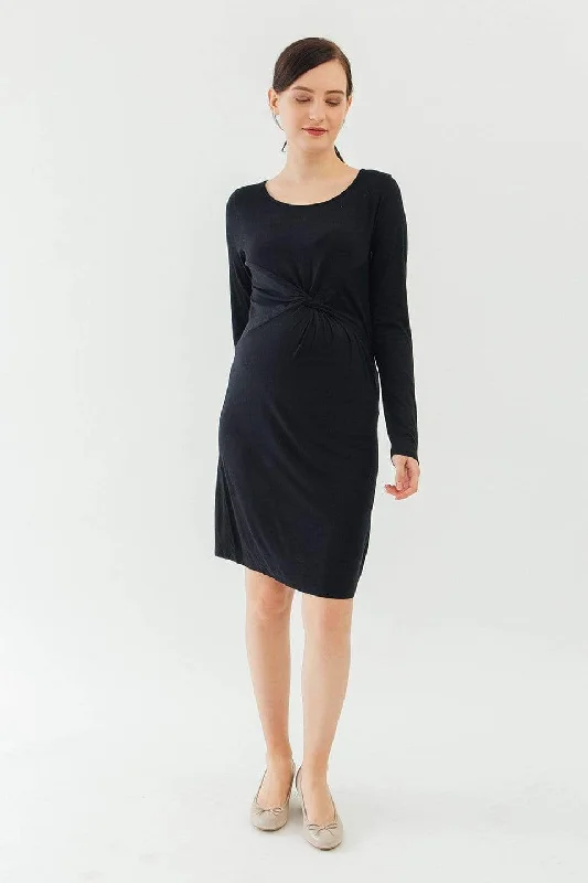 Long Sleeves Beatrisa Twisted Maternity Dress Black