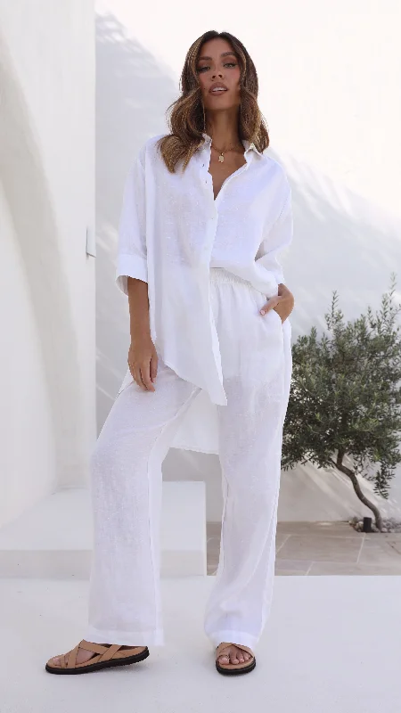 Lounge Linen Longline Shirt - White