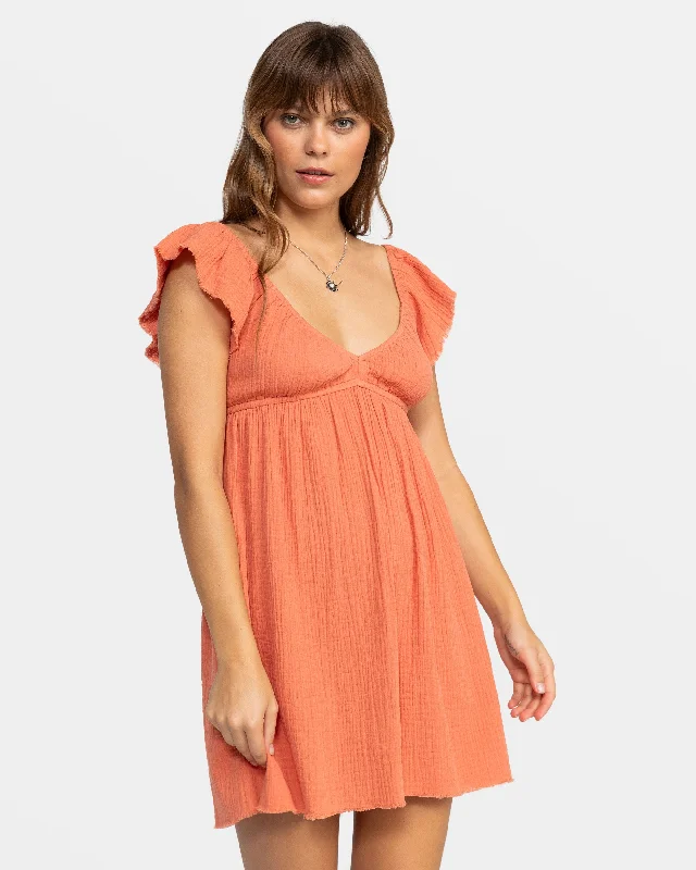 Luna Flutter Sleeves Mini Dress - Apricot Brandy