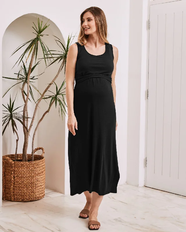 Martina Maternity & Nursing Maxi Dress in Black