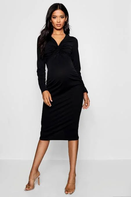 Maternity Twist Midi Dress Black