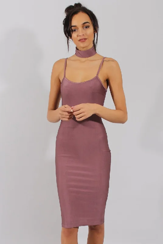 Mauve Choker Bodycon Midi Dress - Meli