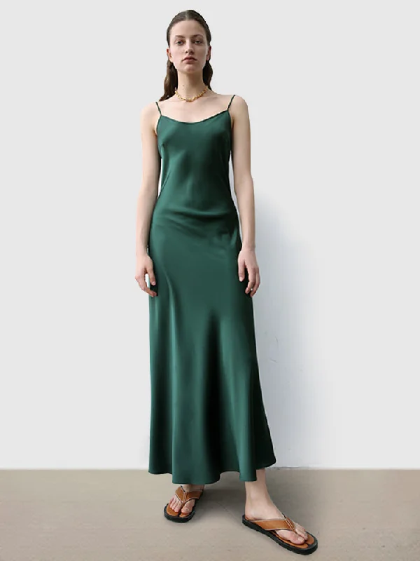 Midnight Sexy Silk Slip Dress Prom Cocktail Midi Dress