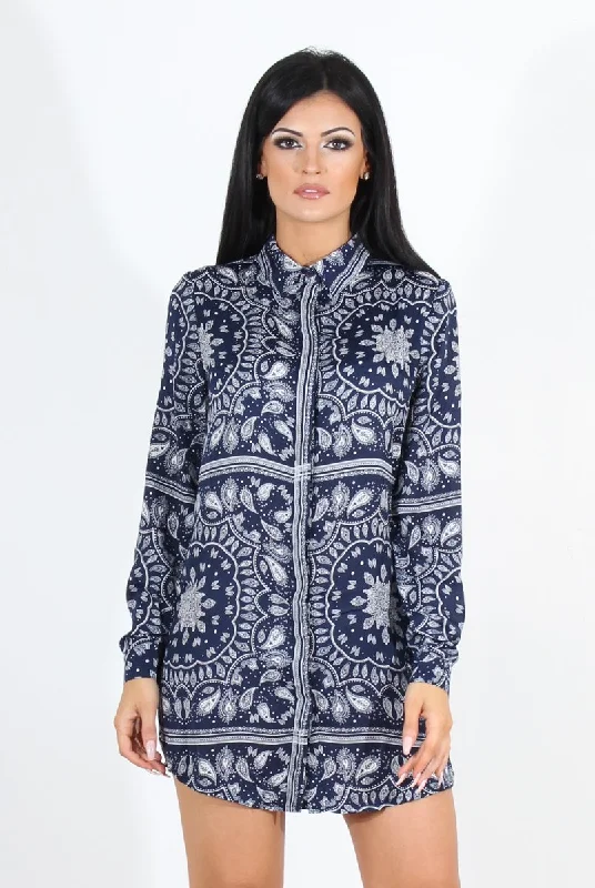 Miley Navy Paisley Print Shirt Dress