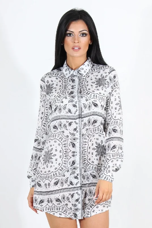 Miley White Paisley Print Shirt Dress