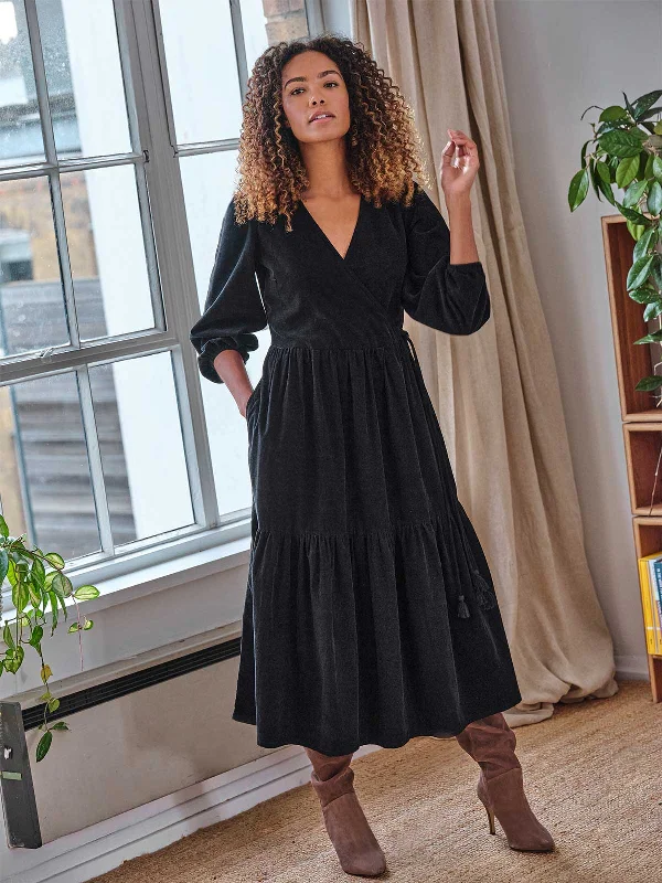 Milou Organic Cotton Corduroy Wrap Dress - Black