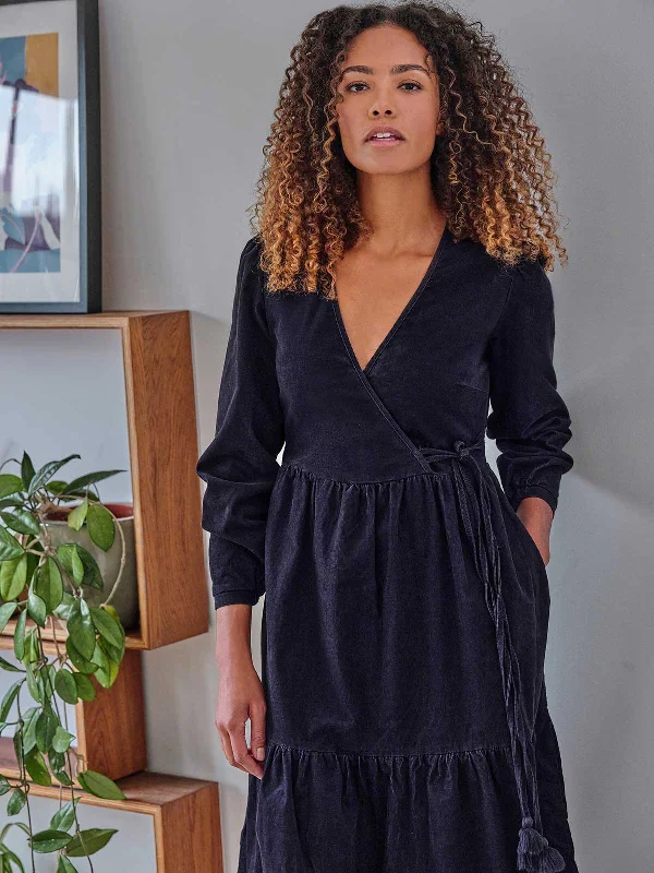 Milou Organic Cotton Corduroy Wrap Dress - Navy