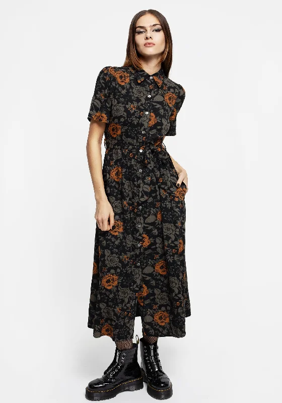 Mortify Floral Print Midi Shirt Dress