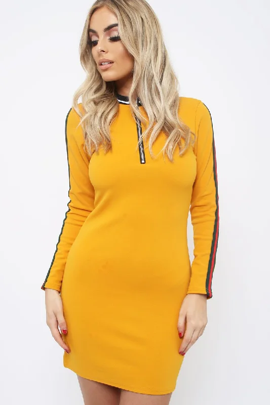 Mustard bodycon dress with stripe detail - Bryonna