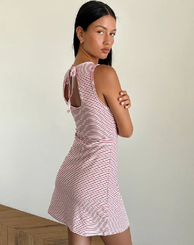 Muzuki Jersey Mini Dress in Red and White Stripe