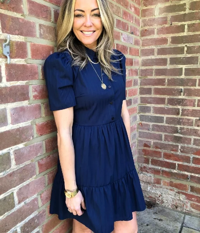 Navy Tiered Shirt Dress