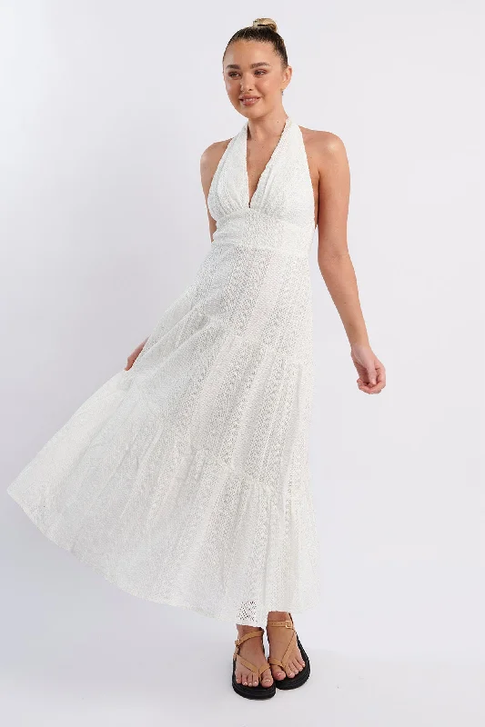 Nolita Halterneck Lace Overlay Maxi Dress White