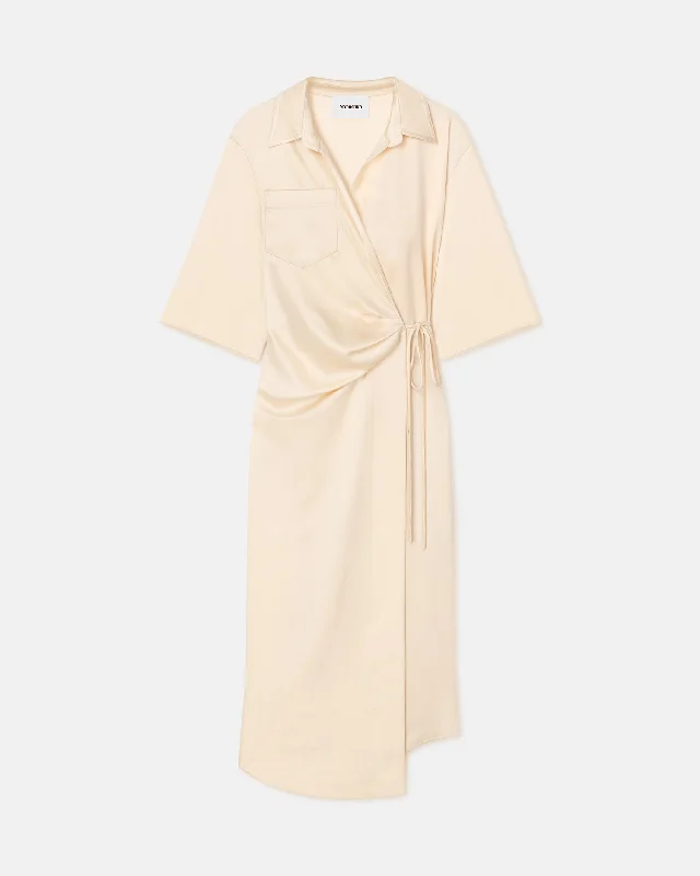 Lais - Draped Front Shirt Dress - Creme