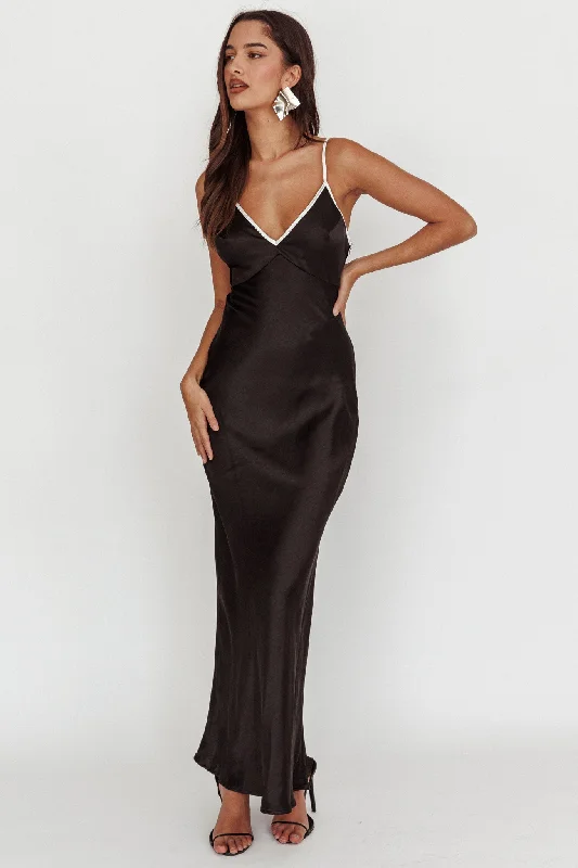 Odyssey Contrast Satin Maxi Slip Dress Black