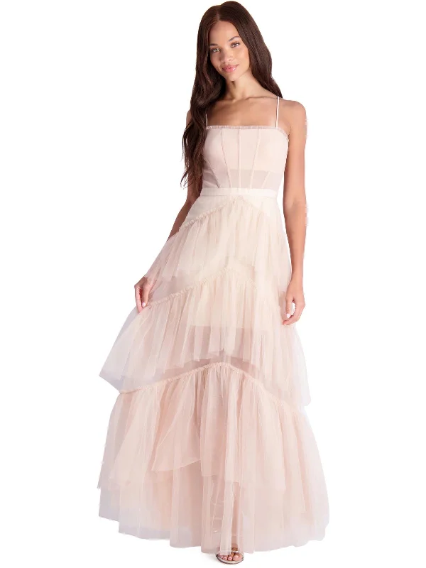 Oly Womens Ruffled Corset Evening Dress