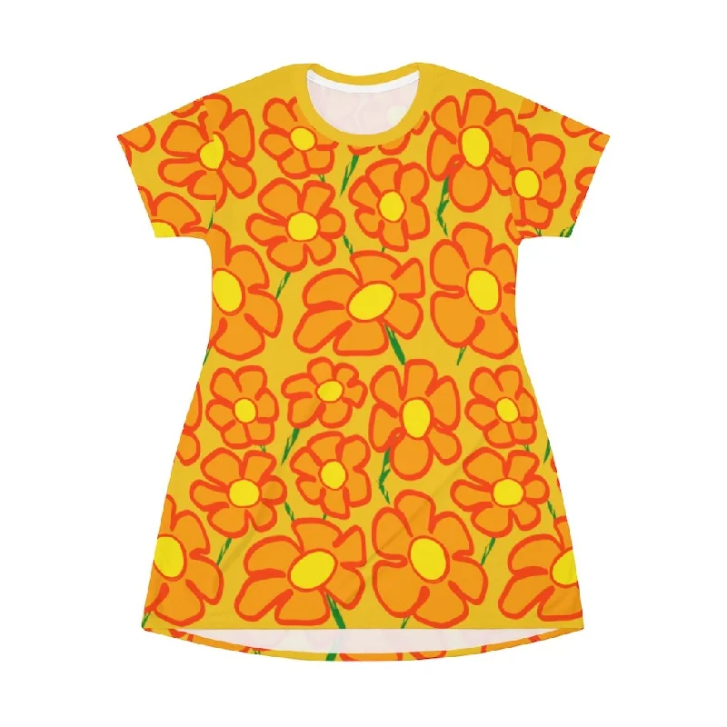 Orangeflower Pattern on Gold - AOP T-Shirt Dress