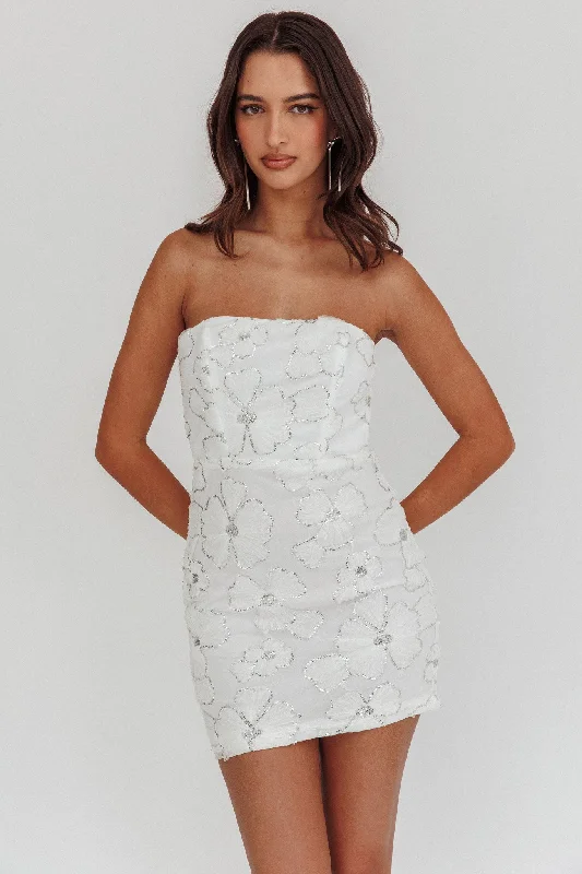 Paulinna Strapless Tied Back Mini Dress Embellished White