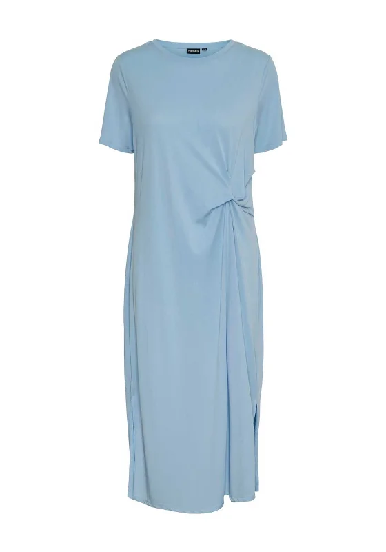 Pieces Anora Knot Detail T-Shirt Dress, Blue Bell