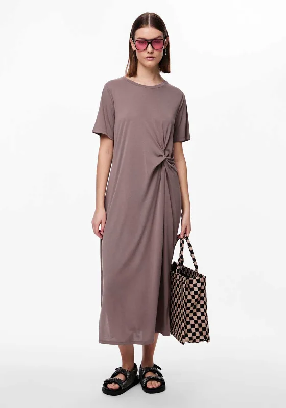 Pieces Anora Knot Detail T-Shirt Dress, Coco Mocha