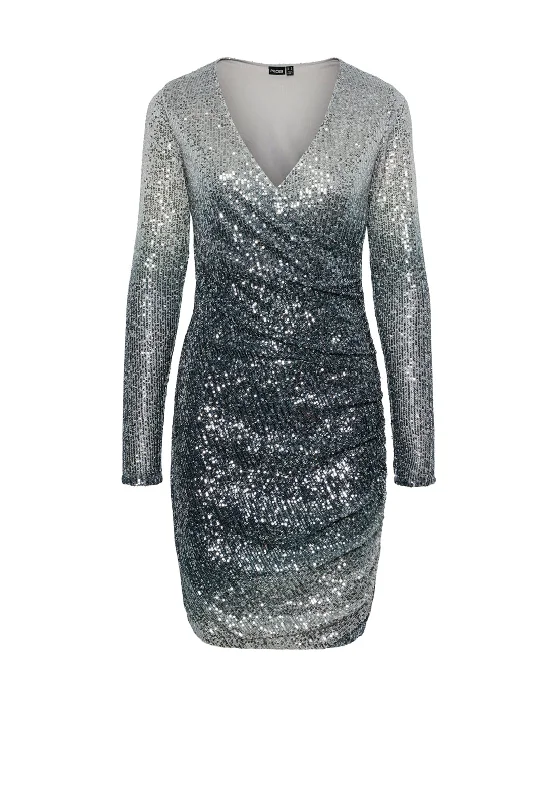 Pieces Delphia Ombre Sequin Wrap Dress, Silver