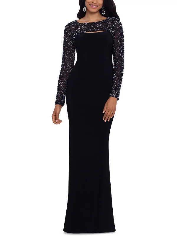 Petites Womens Cut-Out Long Evening Dress