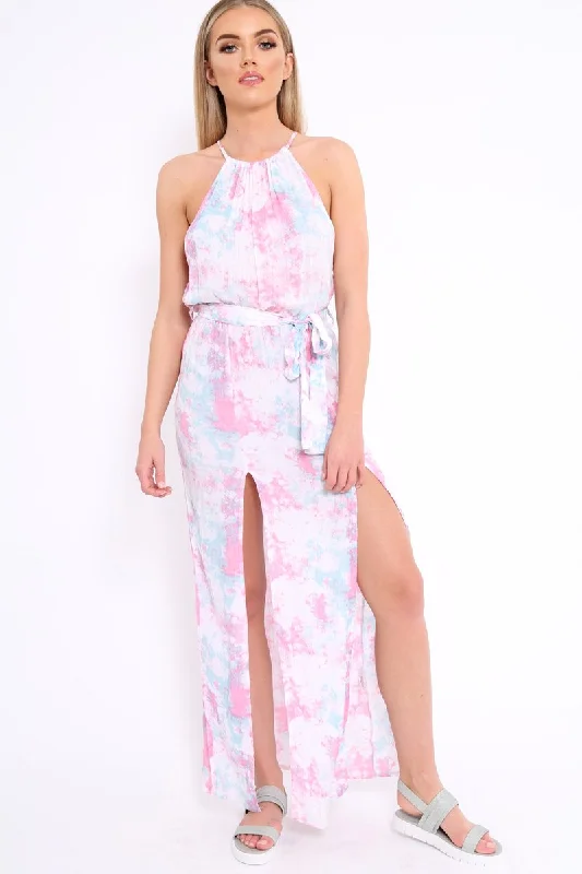 Pink Tie Dye Halterneck Maxi Dress - Momina