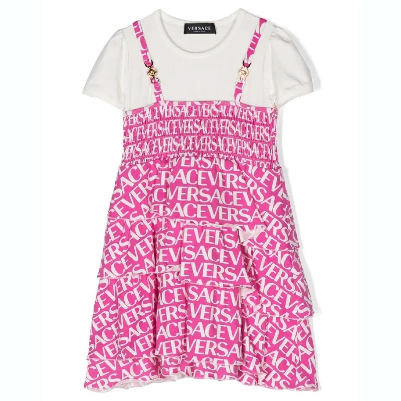 Pink & White Logo Cotton Jersey T-shirt Dress